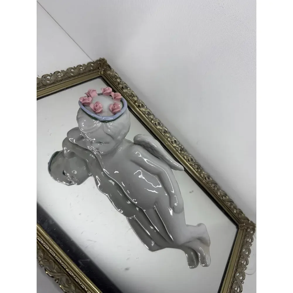 Vintage Porcelain Angel Figurine – Small White Cherub with Floral Crown, 4”